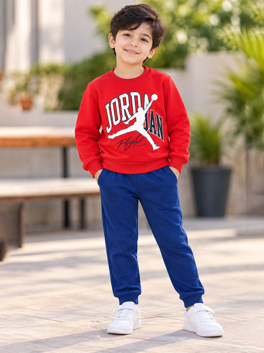 Boys Jordan Red and Blue Winter Tracksuit Set Model