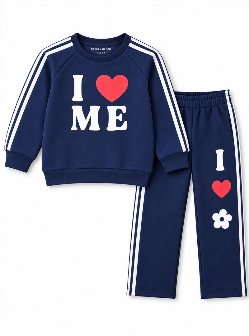 Girls I Love Me Navy Blue Winter Tracksuit Set