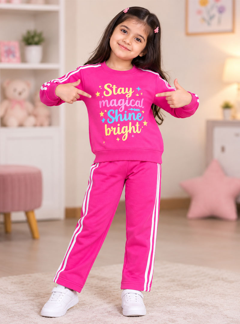 Girls pink Stay Magical Shine Bright winter tracksuit set