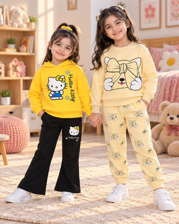Girls purple and pink butterfly printed winter tracksuit set